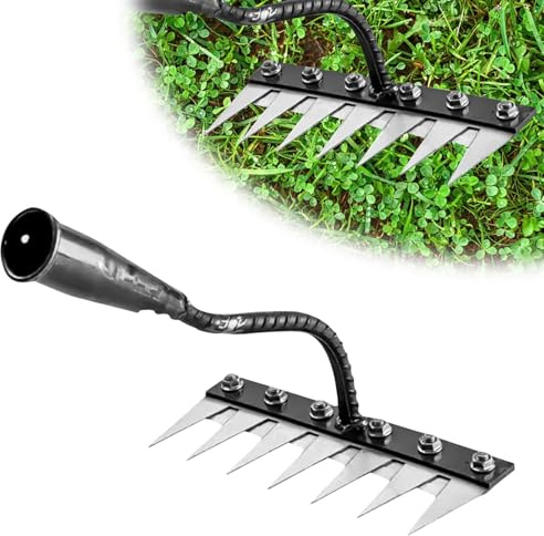 RâTeau De Jardin en Acier Au Carbone Robust - Outil De DéSherbage Et DéChaumage pour Jardinage - RâTeau en MéTal Durable pour Terre Et Pelouse (Sept Dents)