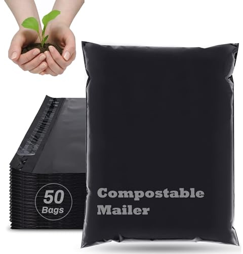 JENCENBIO Lot de 50 sacs postaux compostables, 26 x 38 cm, bande auto-scellante, respectueux de l'environnement, sacs d'emballage pour vêtements, chaussures
