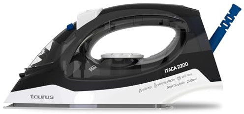 Taurus – Ferro Vapore Itaca 220 | 2200 W | Colpo Vapore 110 g/min | Suola Silver | Anticalcare | Anti-goccia; autopulente | Avviso sonoro/visivo | Spray | Stiratura verticale | Nero/Blu/Bianco