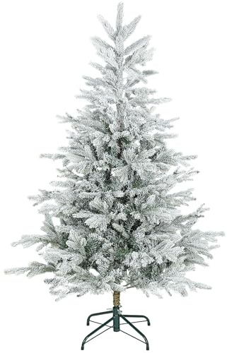 HOMCOM Árbol de Navidad Artificial Ø100x150 cm, Árbol de Navidad Nevado, Abeto Artificial con 828 Ramas Articuladas, Base Plegable, Fácil de Montar, Decoración para Hogar, Oficina, Fiestas