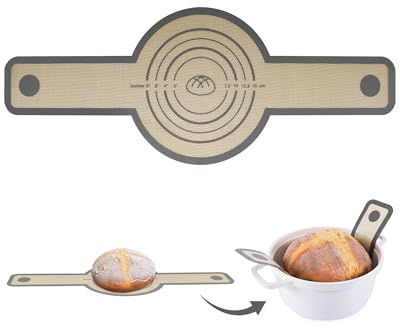 Huglux Tappetino Silicone Forno Rotondo, Tappetino per Pane da Forno Olandese, con Manici Lunghi, Riutilizzabile e Antiaderente, Facile Estrazione del Pane, per Pentole e Microonde