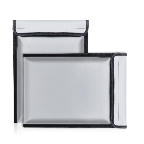 Brand- och vattentät dokumenthållare 2 stycken, 34 x 24 cm grå, resedokumenthållare med dubbelt skydd för viktiga dokument