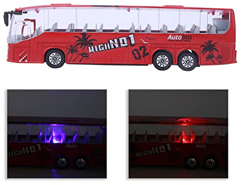 Keenso Juguete de Autobús con Retroceso 1:50, Modelo de Autobús de Tránsito con Luz y Música para Niños (Rojo)