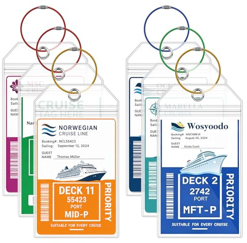 Wosyoodo 6 Etiquetas de Equipaje para Cruceros, Fundas de PVC Impermeables Transparentes 19x11cm, Porta Identificadores para Tarjetas de Embarque, Accesorios de Viaje Universales para Maletas y Barcos