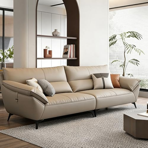 Italiensk lyxig modern enkel lädersoffa, massiv träram, rymlig och mjuk soffa, modern stor storlek, lämplig för vardagsrum/kontor/lägenhet.