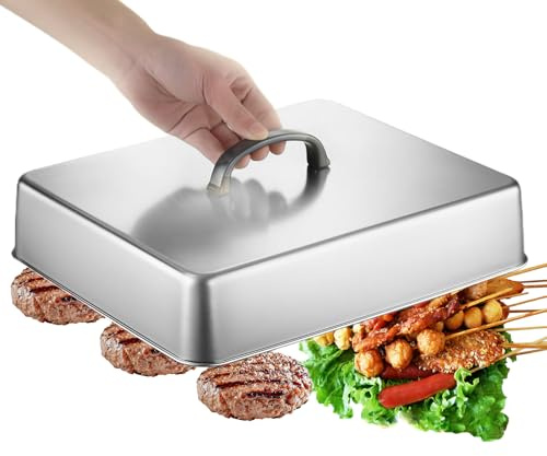 Generico Copricopertura per Piastra - Coperchio Rettangolare in Acciaio Resistente al Calore | Copertura per Piastra a Gas - per Grigliate BBQ Cucina All'aperto Carne Verdure Hamburger Cibo