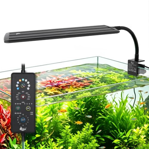 AQQA Clip On Aquarium Light,24/7 Natural Cycle & DIY RGBW Full Spectrum Fish Tank Plant Light,6 Timer Modes,9 Colours,10 Dimmable Brightness Levels