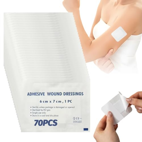 70 Pcs Apositos Adhesivos 6 X 7cm Aposito Adhesivos Impermeables Tiritas Apositos Cicatrizacion Rapida Transpirable Respetuoso con La Piel Cierre Adhesivo Sellado Higiénico para Pequeñas Abrasiones