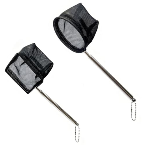 Lot de 2 Epuisettes Aquarium Telescopiques en Acier Inoxydable Filet de Peche a Mailles Fines Grand Carre et Grand Rond Noir pour Bassin Exterieur Spa et Mini Piscine Nettoyage Pratique