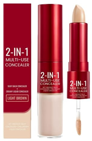 Eye Concealer Stick,2-in-1 Moisturizing Liquid Tip & Balm Stick,Light Brown | Colour Corrector for Dark Circles,Full Coverage Cream Concealer,Long-Lasting Face Concealer for Mature Skin & Teens