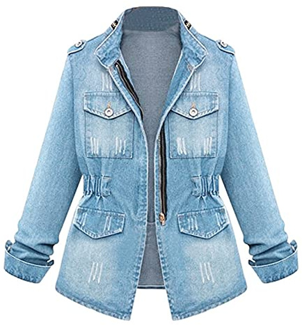 Generisk jeansblazer dam elegant, jeansjacka dam midja ljusblå – övergångsjacka Y2K denimjacka streetwear jacka med dragkedja jeansrock långärmad vårjacka vintage jeansjackor, Vit, S