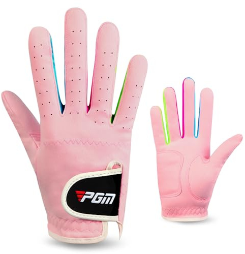 PGM Kids Youth Junior Toddler Boys Girls Golf Gloves Microfiber Synthetic Gloves for Left Hand Right Hand Golf Gloves Extra Value 1 Pair White Pink Age 3-12 (Pink, Medium)