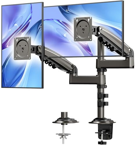 HUANUO Monitor Halterung für 2 Monitore für 13 bis 32 Zoll Bildschirme, Höhenverstellbare Monitorarm mit Neigung, Schwenkung, Drehung, VESA 75 & 100 mm Schreibtischklammer, Tragfähigkeit 9 kg