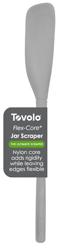 Tovolo Silicone Jar Spatula Long Handled Rubber Scraping Scooping Tool for Peanut Butter Jam Jelly Jars Blenders, Extra Long Flex Core Silicone Jar Scraper Dishwasher Safe BPA Free, Oyster Gray