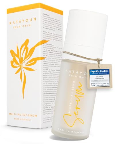 Katayoun Hyaluron Serum Hochdosiert mit Bio-Rosenwasser Bakuchiol und Kurkumaextrakt - Vegane Anti-Aging Hautpflege für Frauen und Männer - Made in Germany