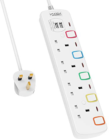 4M 4 Way Extension lead with USB Slots, Mscien Extension Lead with Individual Switches, White Wall Mountable Plug Extension Cord