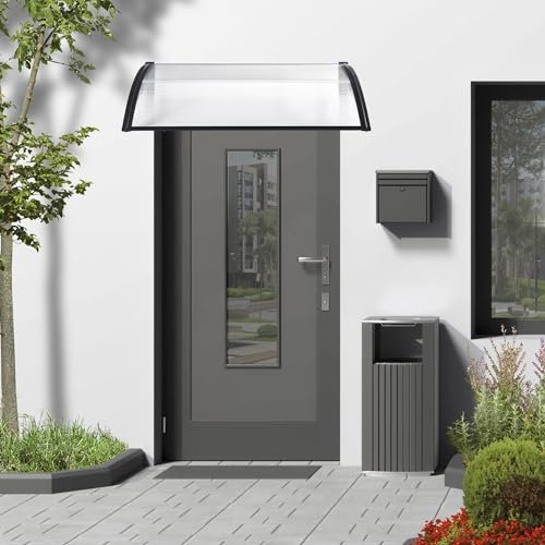 [en.casa] Auvent de Porte d'Entrée Design Marquise d'accueil Résistante aux Intempéries Polycarbonate Aluminium Plastique 5 mm d'Épaisseur 120 x 100 cm Noir Transparent