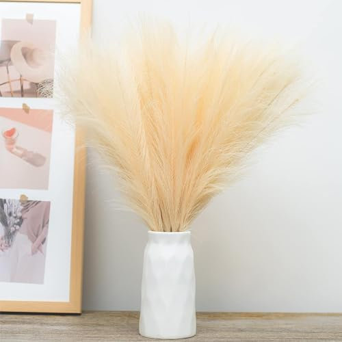 VIDSTW 30 Stück Pampasgras Hellgelb 55 cm Künstlich für Deko - Flauschig Faux Boho Wohnzimmer Deko für Zuhause Küche Hochzeit