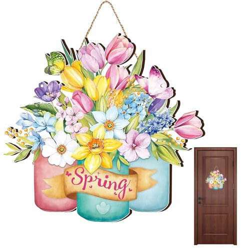 Cartello di benvenuto da appendere alla porta | Decorazione per porta d'ingresso | Cartello di benvenuto | Targa per la casa Decorazione per porta da appendere con motivi floreali per casa,