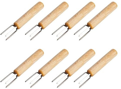 Nwlzx Lot de 8 fourchettes à pommes de terre avec 3 dents en acier inoxydable, réutilisables comme brochette de Mais, aide à peeling