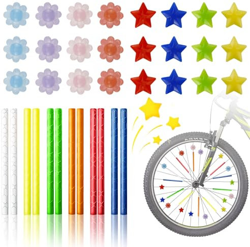 WPPQWP Speichen-Reflektoren Fahrrad Kinder Fahrrad Zubehör Kinder 360°Sichtbarkeit Rad Reflektoren Speichen Katzenaugen Fahrrad Kinder Spray-Bottle-Hair (Blütenform + Sternform)