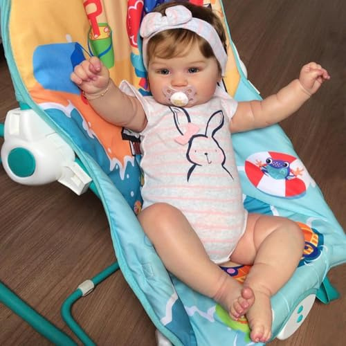 Zero Pam Muñecas Bebe Reborn Realista con Pelo 50 CM Dulce Sonrisa Bebe Reborn Niña Bebé Reborn Cuerpo Completo Vinilo con Los Ojos Azules Abiertos Que Parece Real Bebés Recién Nacido Toddler