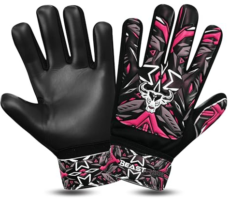 BEAST RAGE Gants de Gardien de But pour garçons,Enfants, Jeunes Gants de Gardien de But de Football, Forte adhérence,Soutien du Poignet (Rose, Taille 7 (S/M))