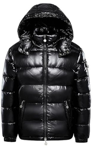 Puffer Jacket, Glänzende Daunenjacke Herren Damen Warme Parka Mantel Mit Kapuze Winter Schnee Unten Dicke Jacken Metall Glänzende Winterjacke Schwarz Langarm Wintermantel Mit Reißverschluss