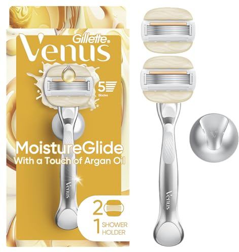 Venus Moistureglide Women's Razor, Reusable Handle, 2 Razor Blade Refills and Shower Holder