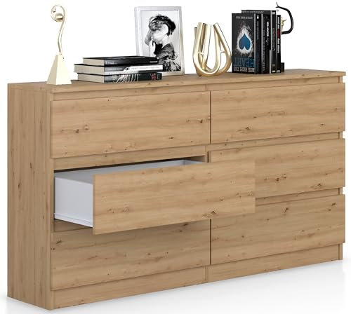 Beneli Kommode Artisan 140x40x75 cm | Schubladenkommode mit 6 Schubladen | Elegantes Sideboard für Wohnzimmer, Flur & Schlafzimmer | Holzoptik & modernes Design