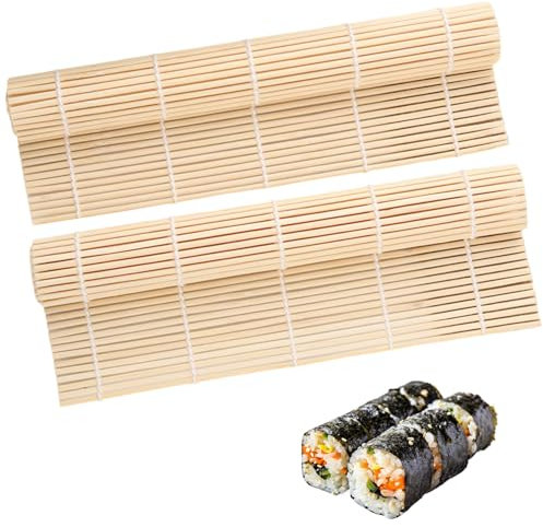 2 PCS Bamboo Sushi Mat Set – Traditional Rolling Mats for Homemade Sushi – Easy to Use, Reusable Bamboo Mats