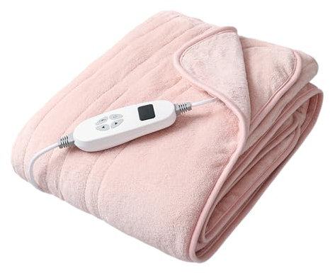 SmartLiving Luxury Heated Electric Throw Blanket – Super Soft Micro Fleece, 10 Heat Settings, Timer Control, Machine Washable, Energy-Efficient (Blush, 130X160CM)