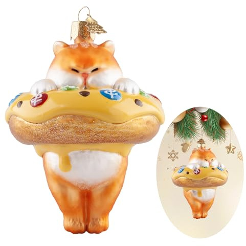 HZYC Gatto in Vetro Ornamenti di Natale, Ornamenti di Vetro Soffiato a Mano per Albero, Figura di Gatto da Collezione Ornamento Appeso, Decorazioni Natalizie per Festa di Natale Regali per la Casa