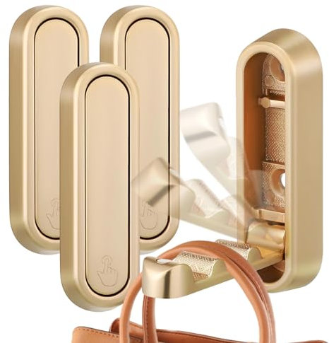 GD HUA 4 Stück Gold Kleiderhaken Klappbar, 90° Wandhalterung Unsichtbarer Klapphaken, Selbstklebende oder Perforierte Befestigung, Tragkraft 5kg, für Garderobe, Badezimmer, Küchen, Wohnzimmer