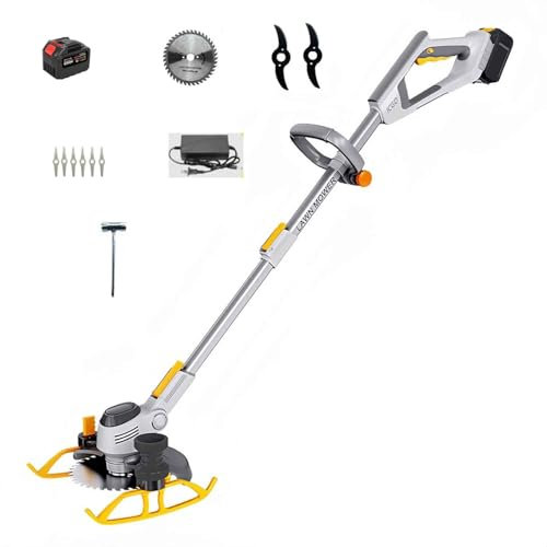 Cortadora de césped eléctrica inalámbrica for jardín con 3 Tipos de Cuchillas y Rueda Lateral, Mango telescópico de 1-40 cm, for Patio y jardín.(Battery*1)
