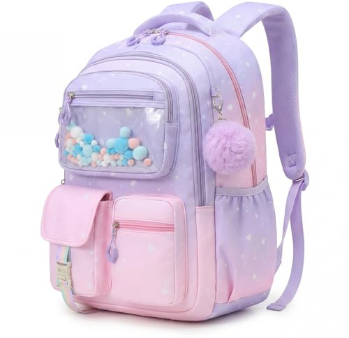Amythe skolryggsäck för flickor från 1. Klass, ryggsäck skola ergonomisk med reflekterande, skolväska flickor tonåringar, avslappnad barnryggsäck med sött hänge, 20 l, Mittelgroße, Ryggsäck Ryggsäckar