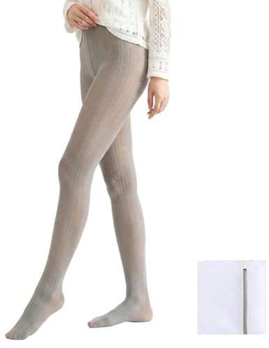 GHKJOK Grey Patterned Lace Tights for Women – Hollow-Out Striped Floral Cable Knit Stockings, Elegant Breathable Ribbed Cotton Tights for Leg Shaping, Winter Spring Fashion Ladies Hosiery