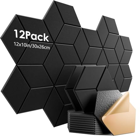 Paquete de 12 Paneles Acústicos, Paneles de Pared de Espuma Autoadhesivos Hexagonales Insonorizantes, Paneles de Pared de Espuma con Cancelación de Ruido para el Hogar y la Oficina, 12 x 10 x 0.4
