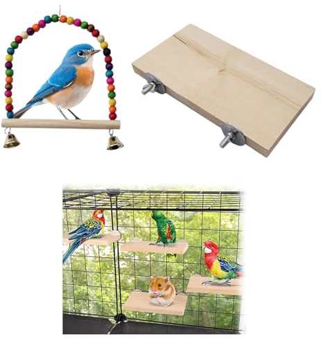Plateformes Bois Naturel pour Oiseaux, Perche Stand en Bois Naturel, Perroquet Plate Forme De Repos, Plateforme Large pour Oiseaux, avec Balançoire pour Animaux De Compagnie, pour Perroquets(L)