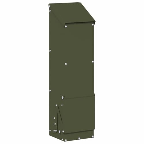 Mangeoire automatique pour poules Vert olive Capacité 5 kg Distributeur de nourriture pour volaille en acier laminé à froid Hauteur 51 cm