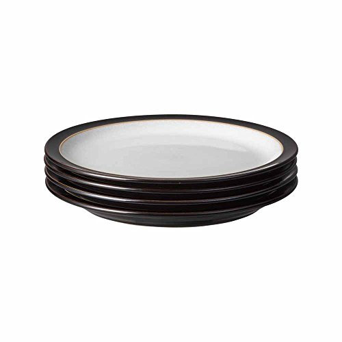 Denby - Elements Black Dinner Plates Set of 4 - Dishwasher Microwave Safe Crockery 26.5cm - Black, White Ceramic Stoneware Tableware - Chip & Crack Resistant Large Plates