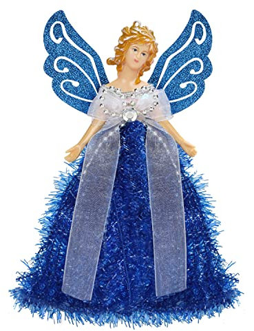Belle Vous Puntale Angelo Albero Natale Blu - Angelo per Albero di Natale 20,5 x 8,2 cm Plastica - Angelo Natalizio per Decorazioni Natalizie ed Ornamenti - Punta Albero di Natale Blu
