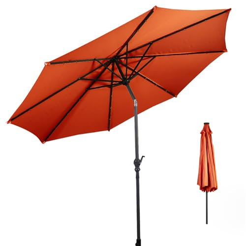 GOPLUS Sonnenschirm 300cm, Gartenschirm beidseitig um 25° knickbar, Terrassenschirm mit Kurbel, Balkonschirm mit 8 Rippen, Marktschirm für Garten, Balkon & Terrasse (Orange,300cm)