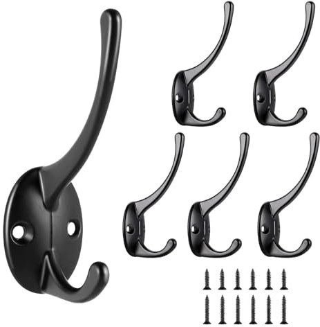 Crochet De Manteau Rétro Double Métal, 6 Pièces Crochets Antiques Avec Vis, Crochets Muraux Patère Noir, Crochet De Portemanteau Mural Pour Cuisine Salon Chambre Tiroirs Casiers Derrière la Porte