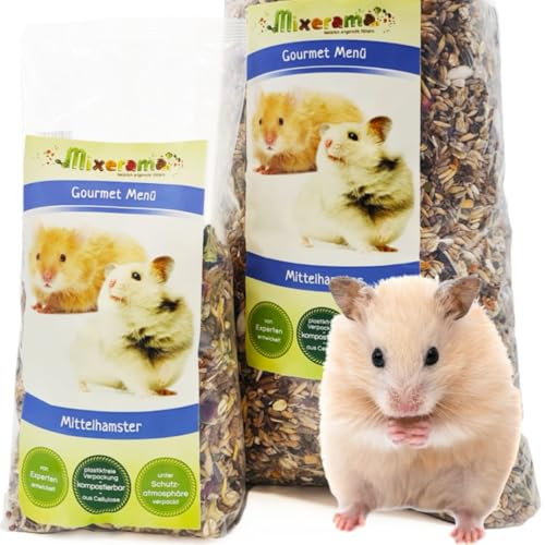 Mixerama Mittelhamster Gourmet Menü - artgerechtes Hamsterfutter für Goldhamster Teddyhamster Mittelhamster ohne Pellets Kleintierfutter Alleinfutter