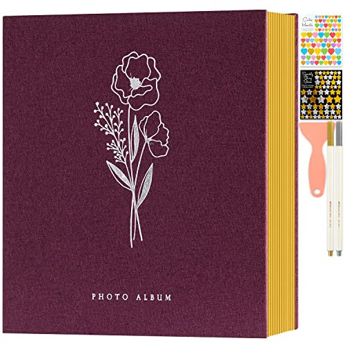 Lanpn Fotoalbum Selbstklebend Einkleben Scrapbook, Leinen Groß Weiße Seiten Fotobuch zum Selbstgestalten mit Metallischer Stift 10x15 13x18 A4 A5 Bilder (Große,40 Blatt/80 Seiten,Lila)