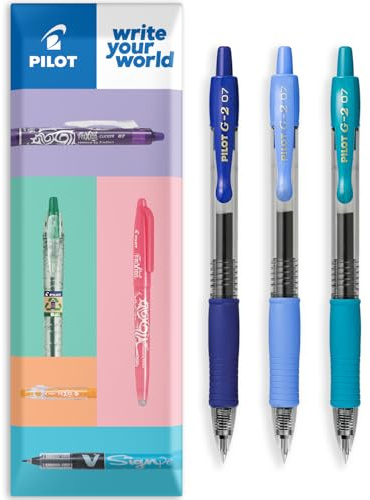 PILOT G-2 Lot de 3 stylos roller rétractables à encre gel – Pointe 0,7 mm – Lot de 3 – Tons bleus