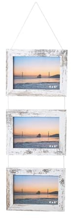 Smiling Art Cornice portafoto collage da parete per 3 foto in legno MDF con vetro vero, da appendere (bianco vintage, 3 x 10 x 15 cm)