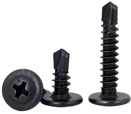 FandWay 100Pcs Wafer Head Self Tapping Screws Metal,M4.2x13mm Self Drilling Screws for Steel,Modified Truss Head Tek Screw,Black Oxide Sheet Metal Screw for MetalWork Aluminum Wood Plastics.