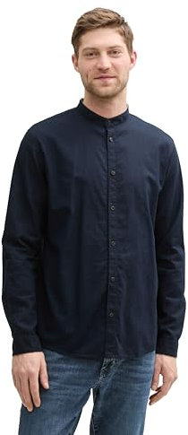 TOM TAILOR Regular Fit Kurzarmhemd mit Leinenanteil im Pünktchen-Muster, Navy Chambray dot Design, XL